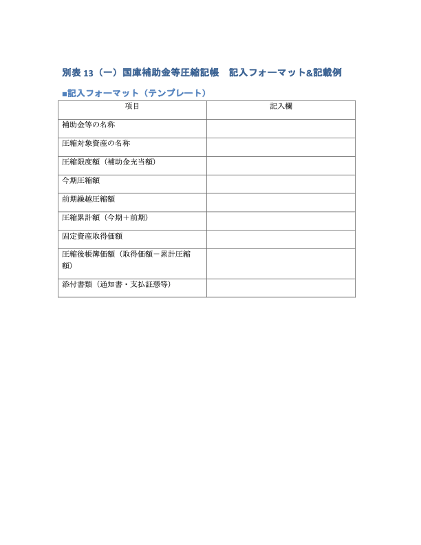 国庫補助金等の圧縮記帳・記載例