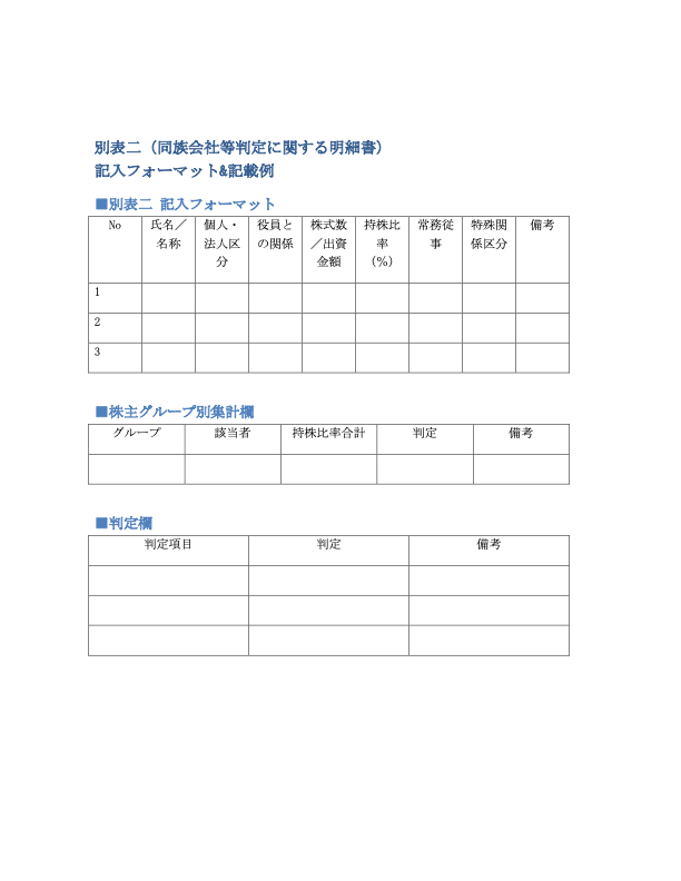 別表二 記入フォーマット＆記載例
