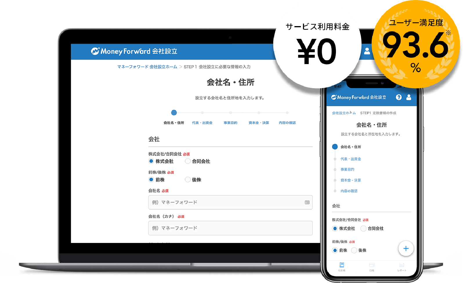サービス利用料金¥0 ユーザー満足度93.6%