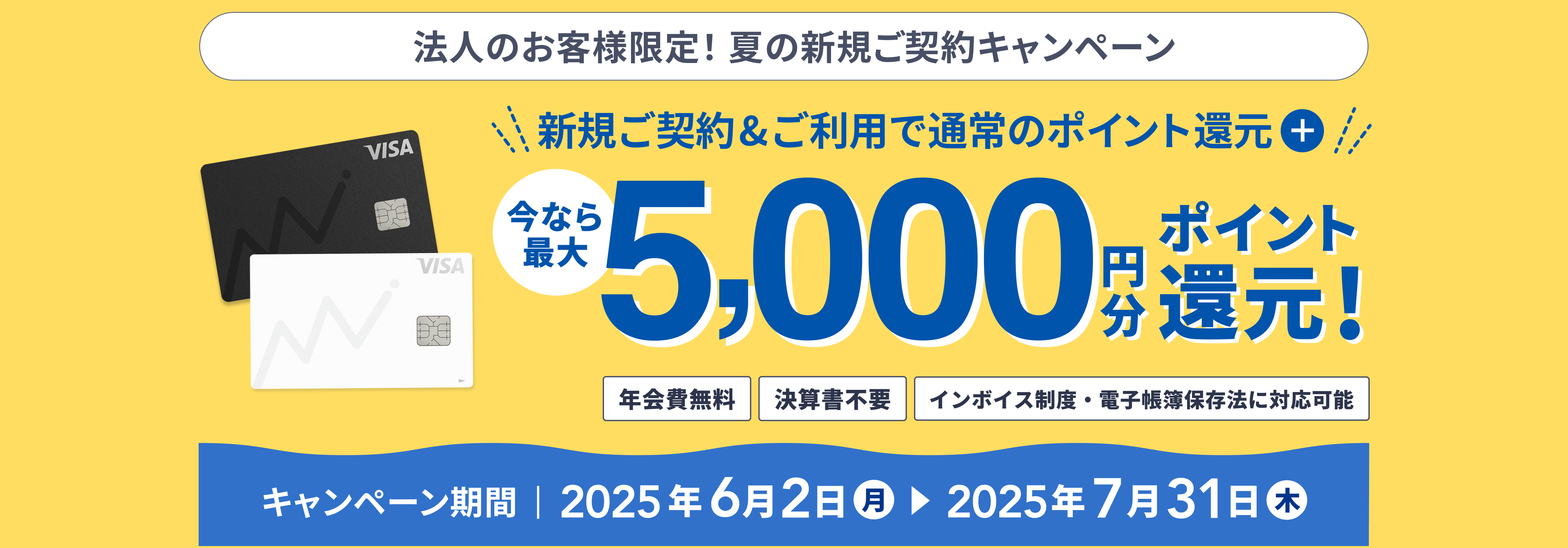 法人限定夏の新規ご契約キャンペーン 新規ご契約&ご利用で通常のポイント還元+最大5,000円分ポイント還元
