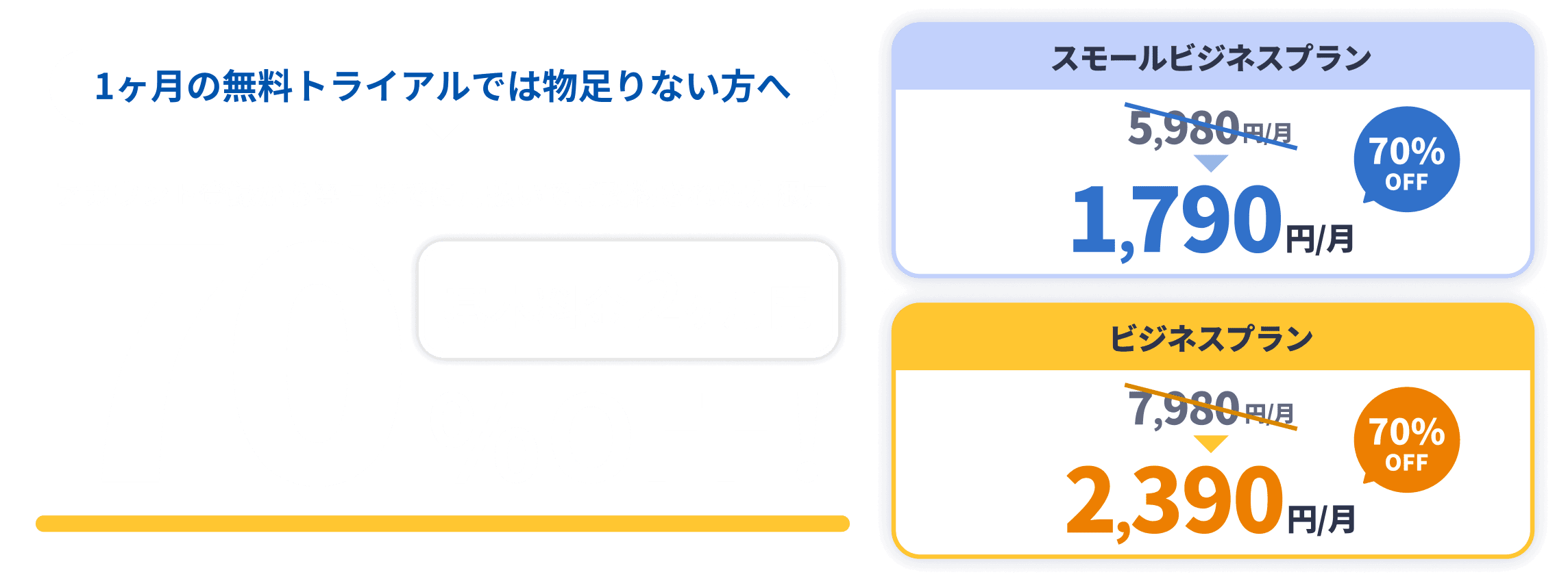 アカウント登録から翌日までに月払いでご契約された方限定 基本料金2ヶ月間70%OFF!