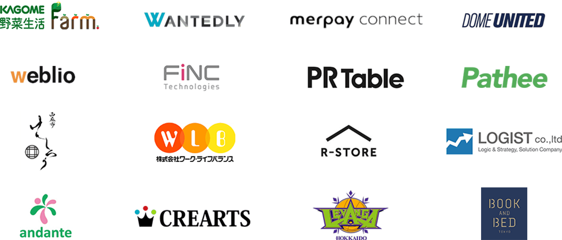 野菜生活 WANTEDLY merpay_connect DOME_UNITED weblio FiNC PR Table Pathee 西風市 株式会社ワーク・ライフバランス R-STORE LOGIST co.,ltd andante CREARTS LEVANGA BOOK_AND_BED