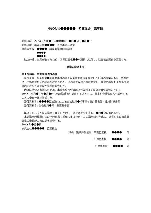 監査役会議事録　監査報告作成