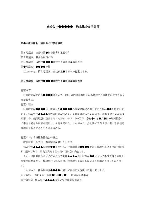 株主総会議案　株主提案の場合