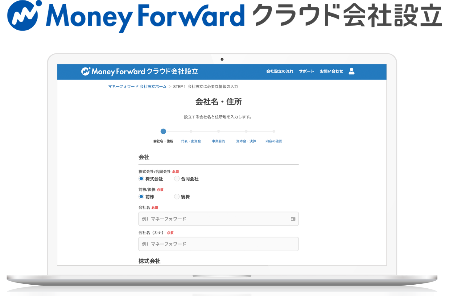 フォーム入力だけで 会社設立できる