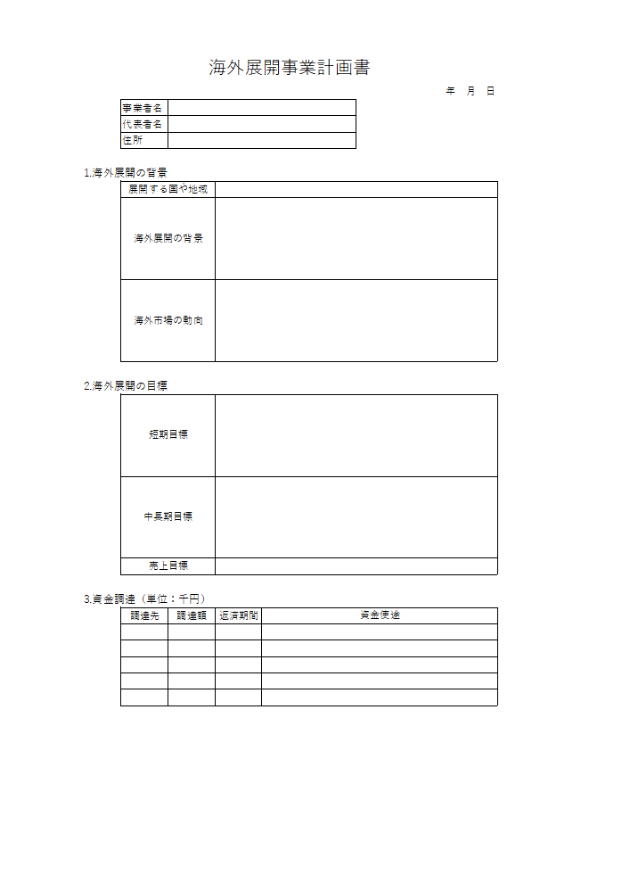 海外展開事業計画書