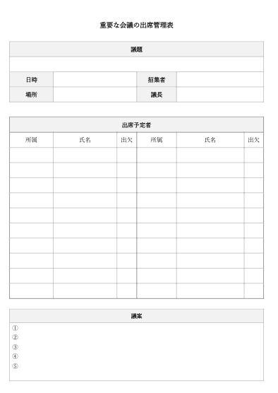 重要な会議への出席管理表 テンプレート（ワード） – IPOサポートメディア