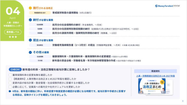 人事・労務の年間業務カレンダー2027年版