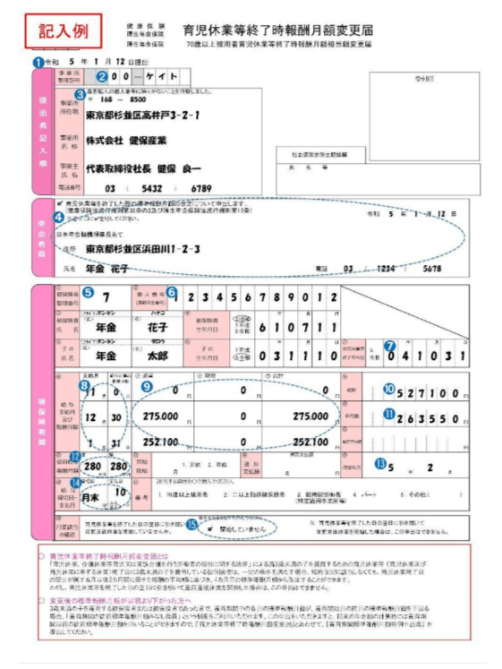 育児休業等終了時報酬月額変更届
