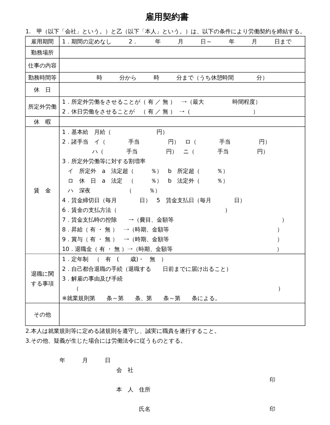 シフト制の従業員に発行する雇用契約書の書き方