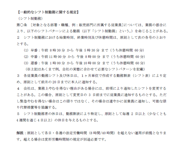 就業規則記載例 労働時間・休日・休暇