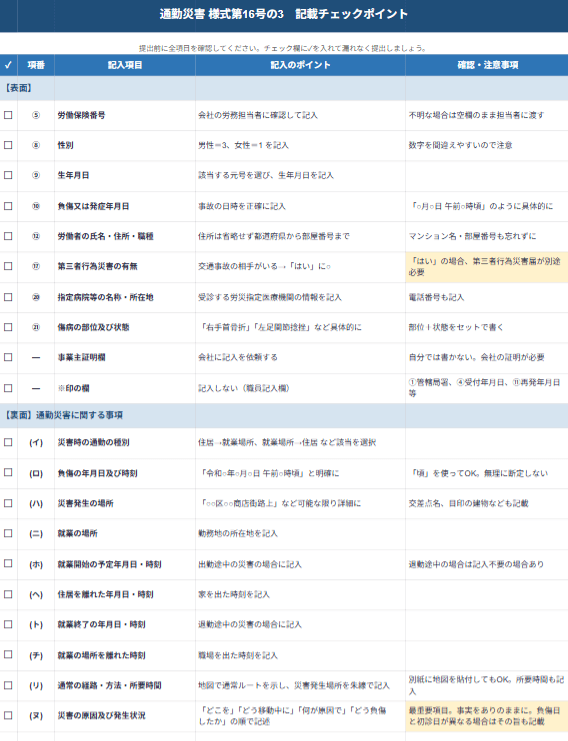 【人気】通勤災害 様式16号の3 記載チェックポイント