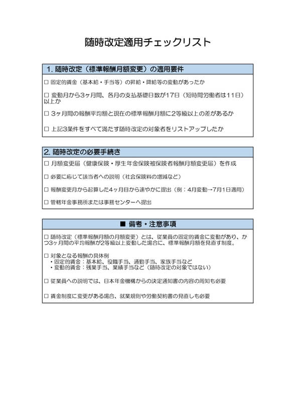 随時改定適用チェックリスト