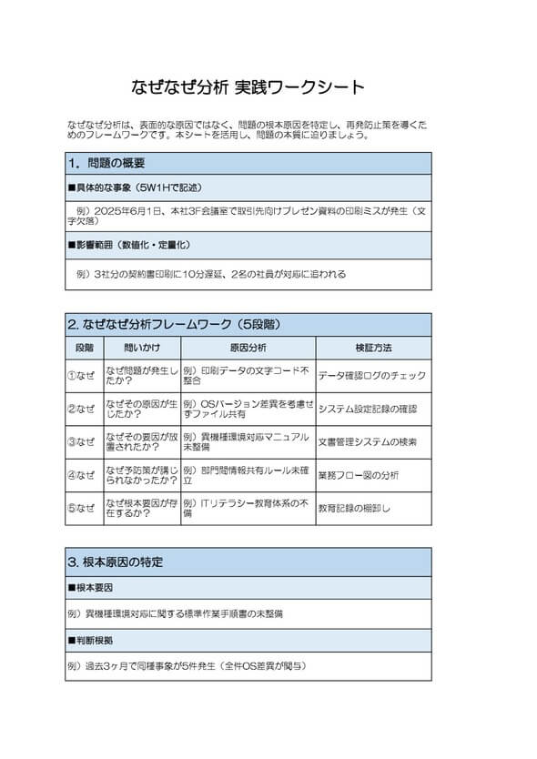なぜなぜ分析 実践ワークシート