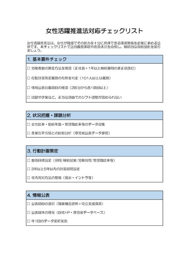 女性活躍推進法対応チェックリスト
