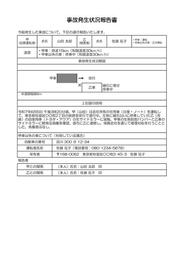 物損事故報告書 記入例