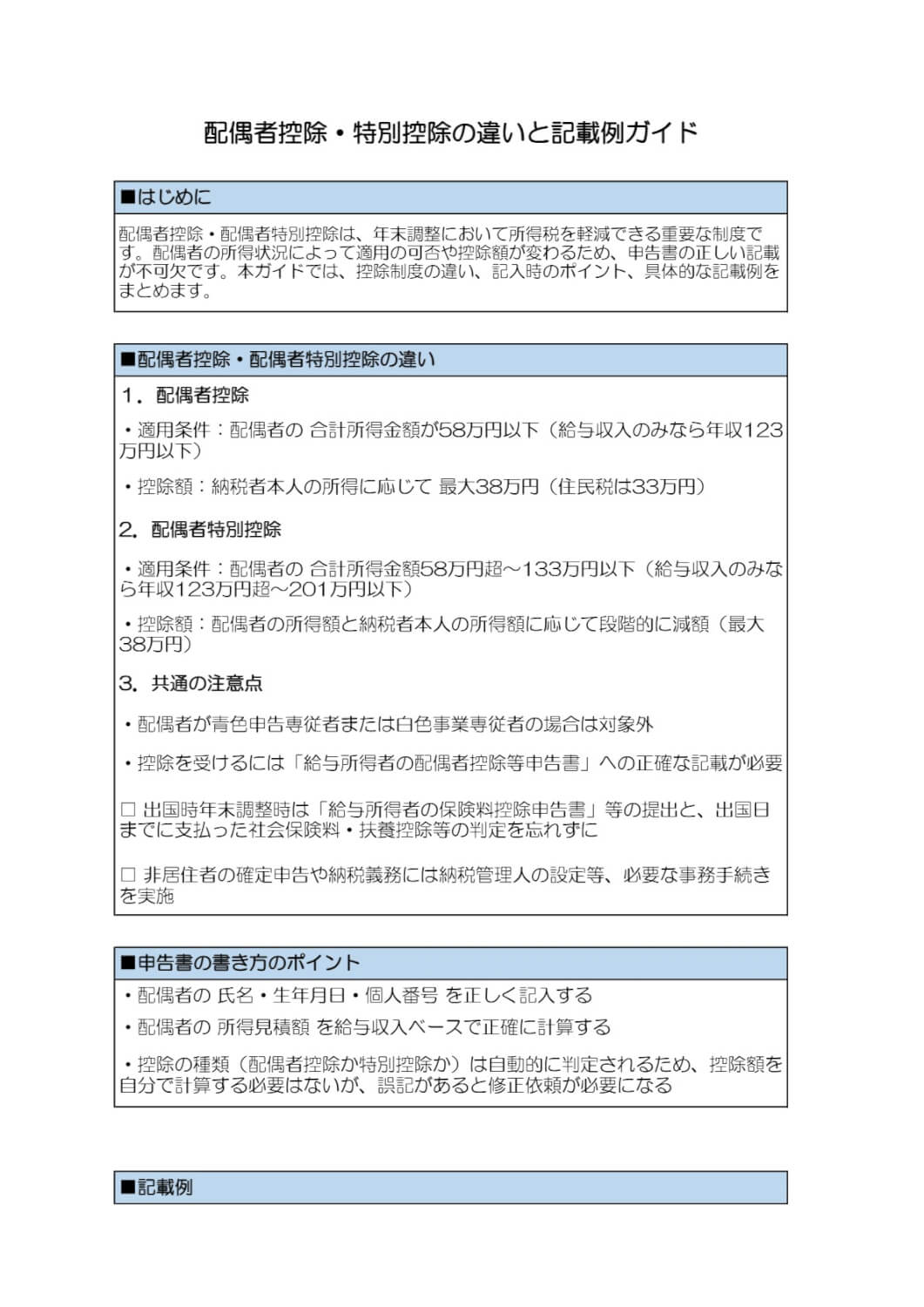 配偶者控除・特別控除の違いと記載例ガイド