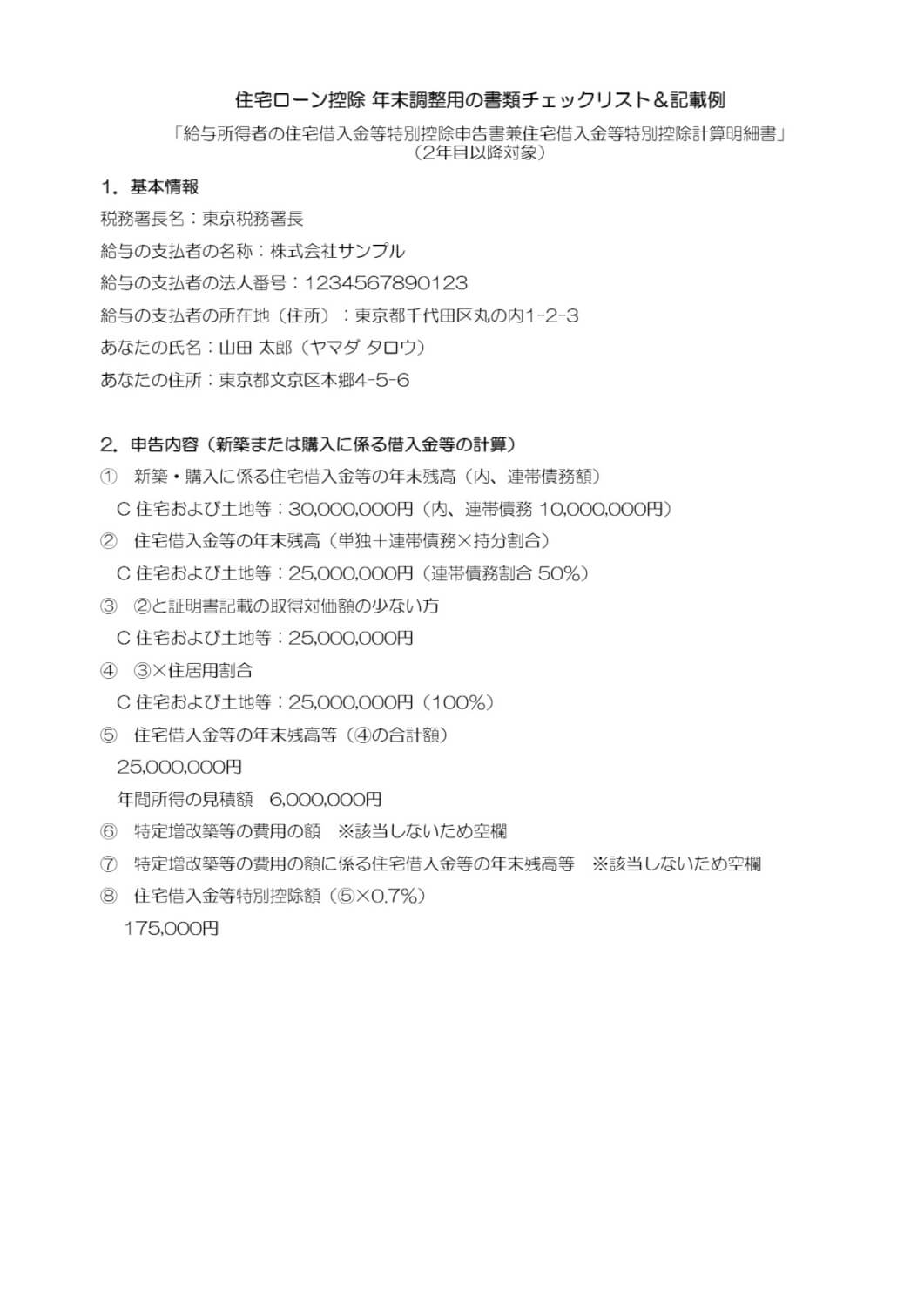 住宅ローン控除 年末調整用の書類チェックリスト＆記載例