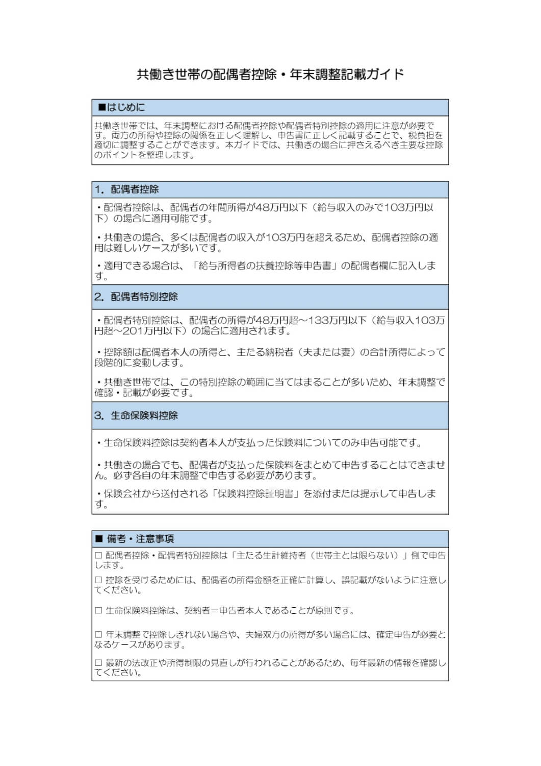 共働き世帯の配偶者控除・年末調整記載ガイド