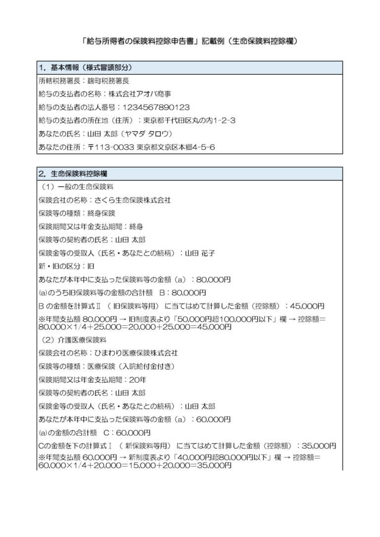 保険料控除申告書 受取人欄の書き方ガイド＆記入例
