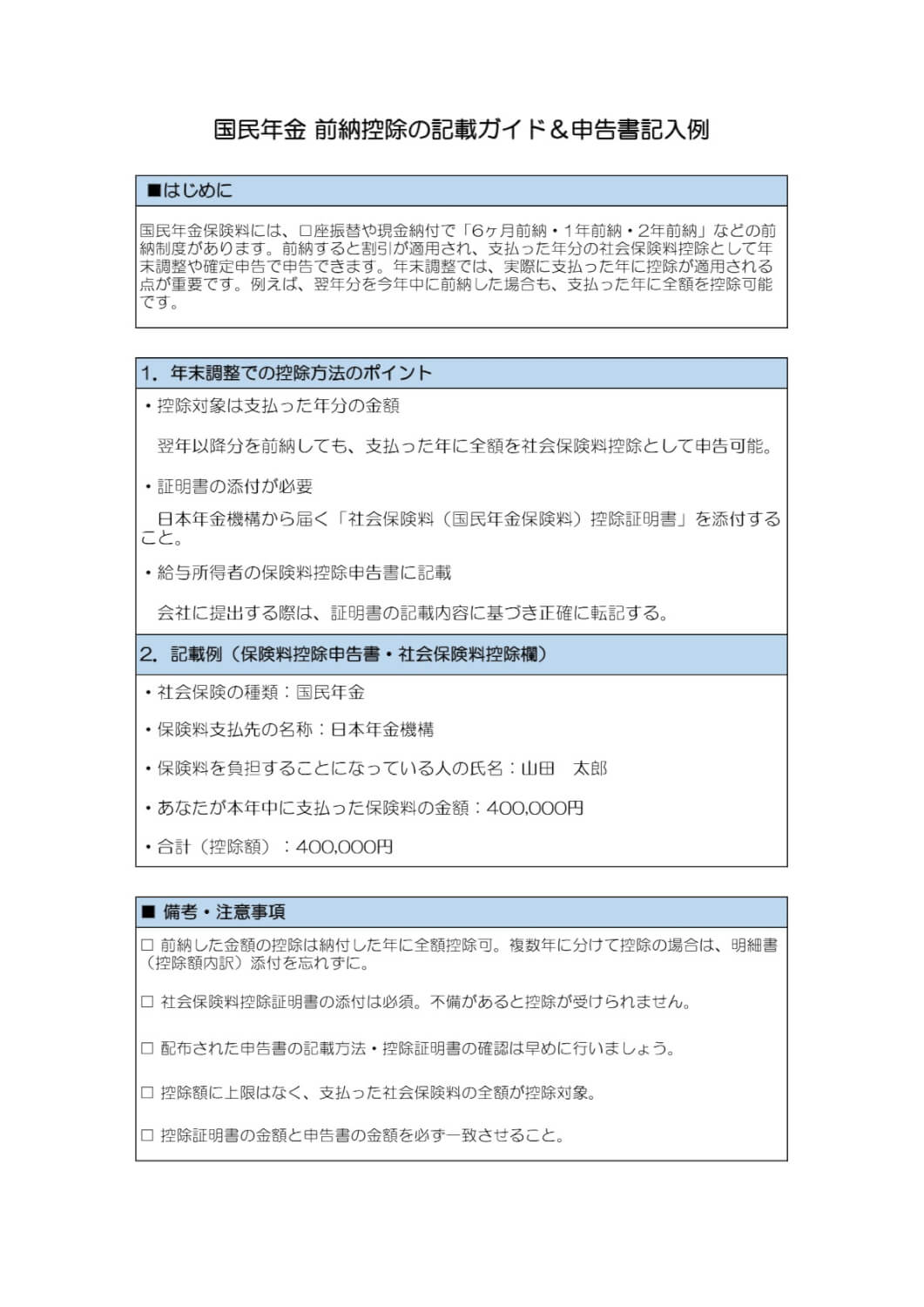 国民年金 前納控除の記載ガイド＆申告書記入例