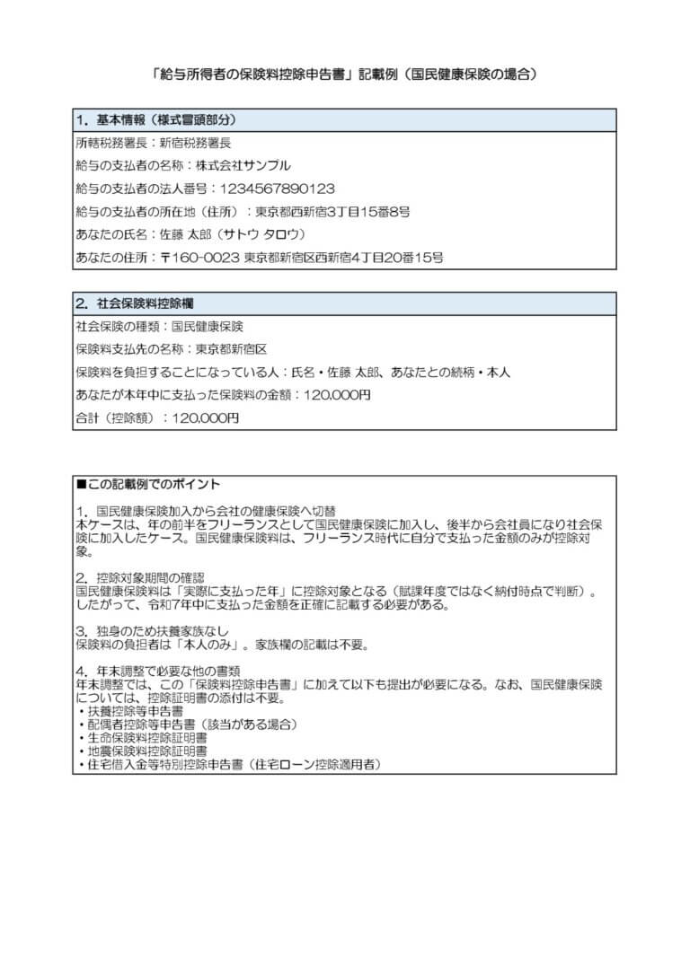 国民健康保険料の控除 記載例・対象期間ガイド
