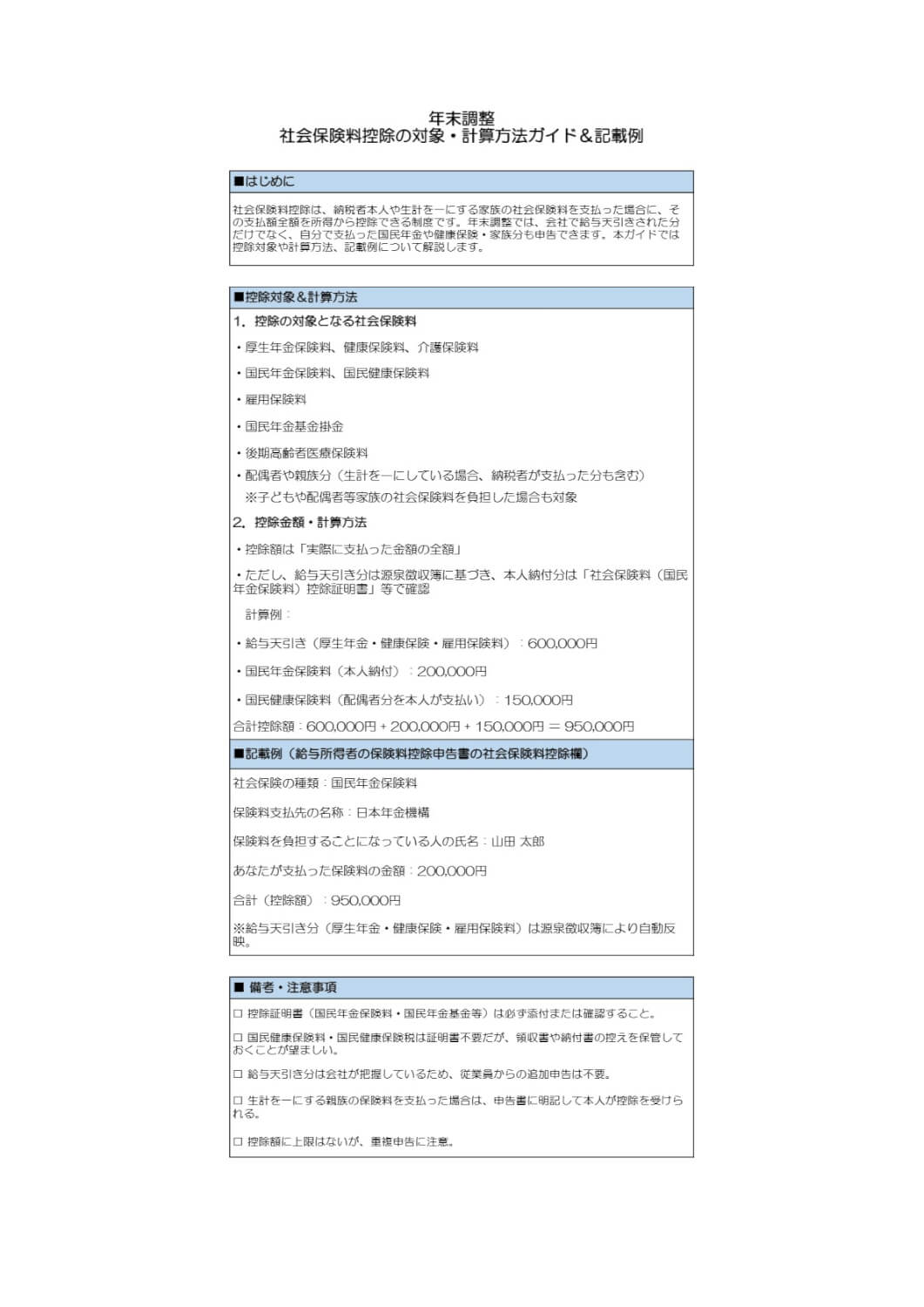 年末調整 社会保険料控除の対象・計算方法ガイド＆記載例付き