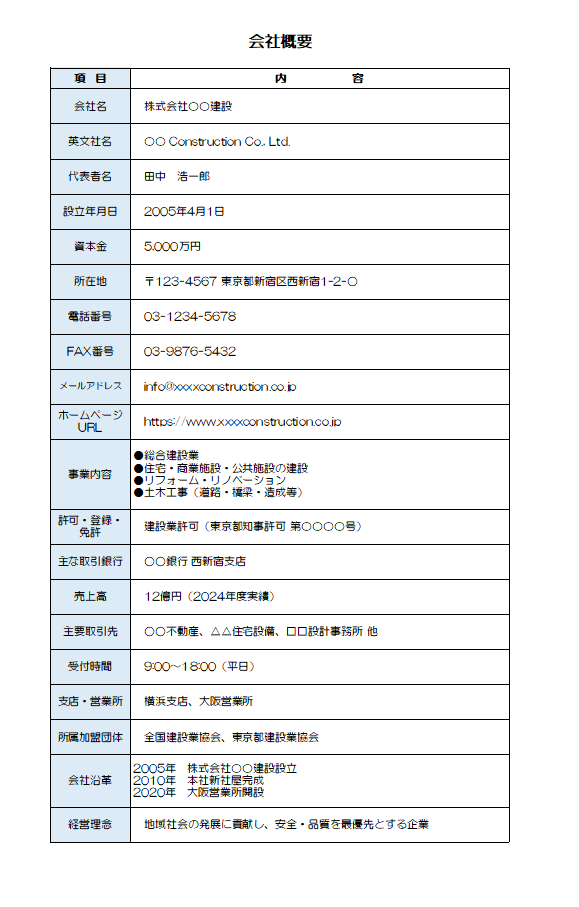 会社案内 テンプレート 建設業