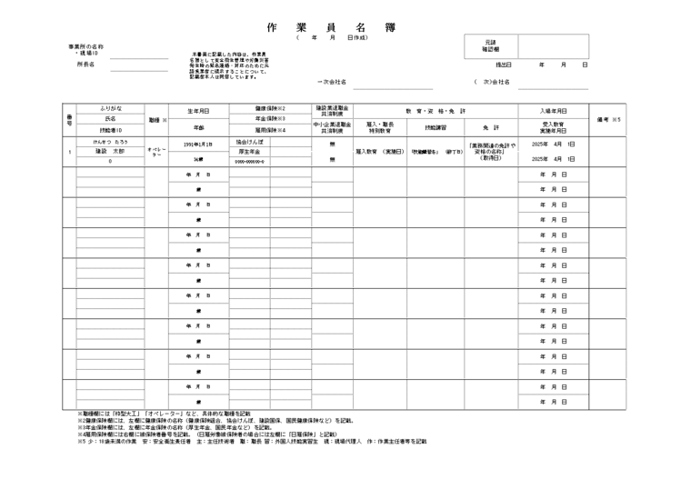作業員名簿②