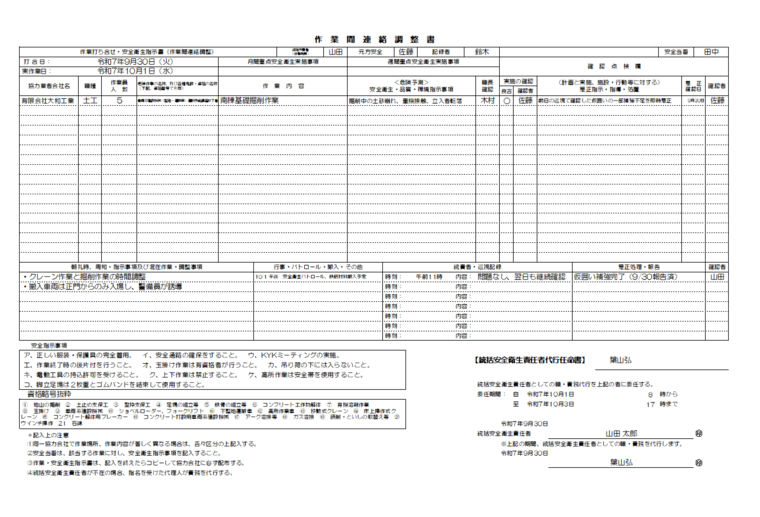 作業間連絡調整書