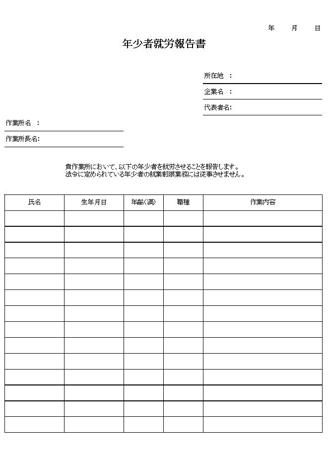 年少者就労報告書