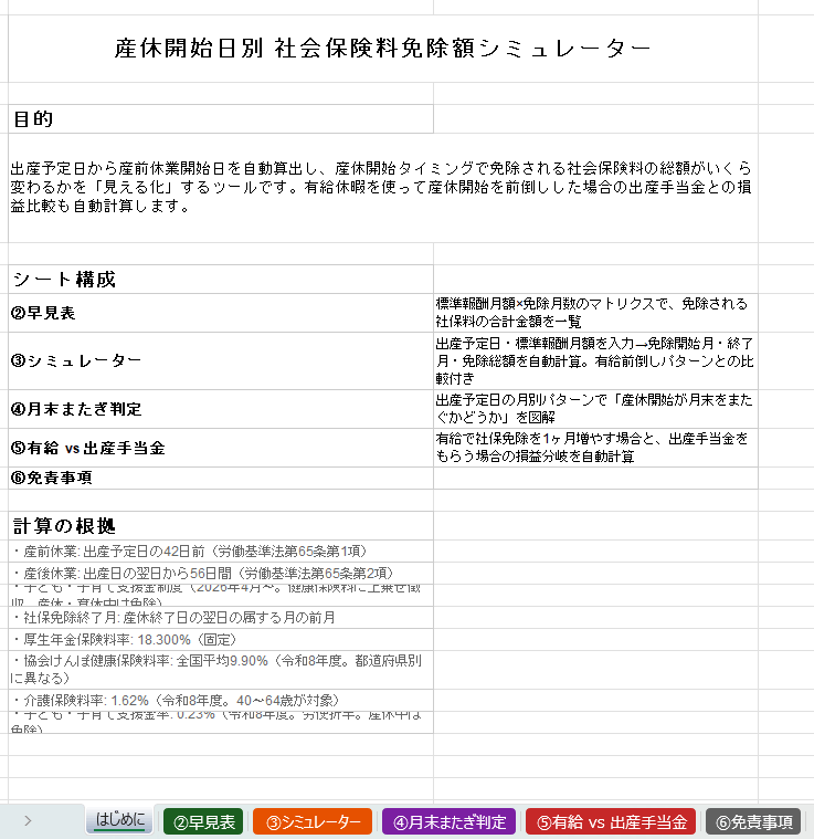 産休開始日別 社会保険料免除額シミュレーター