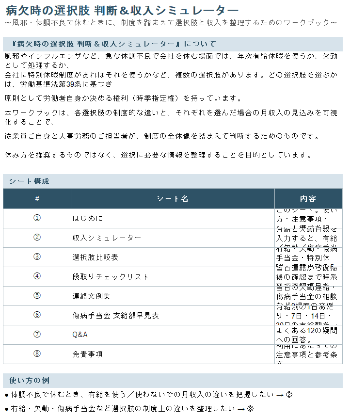 病欠時の選択肢 判断&収入シミュレーター