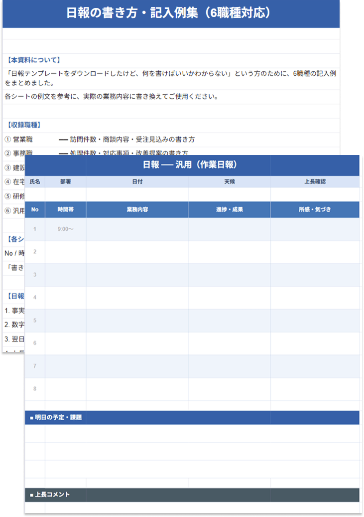 日報の記入例集（6職種対応）＋空欄フォーマット