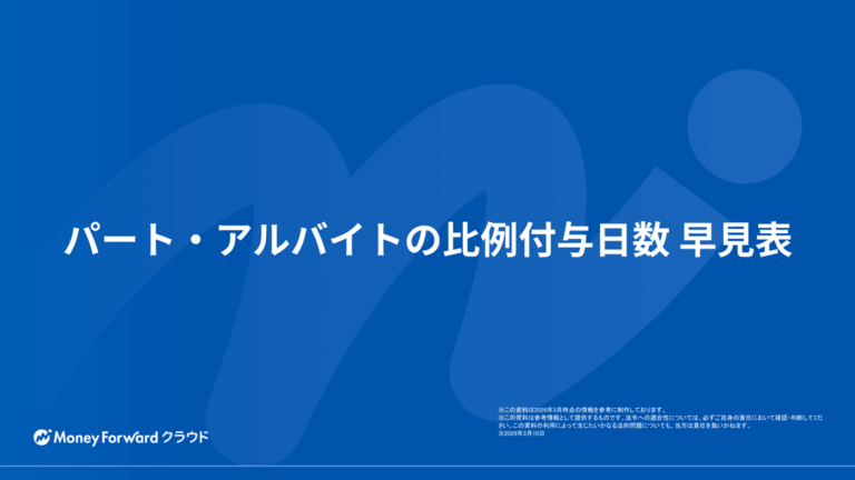 パート・アルバイトの比例付与日数 早見表