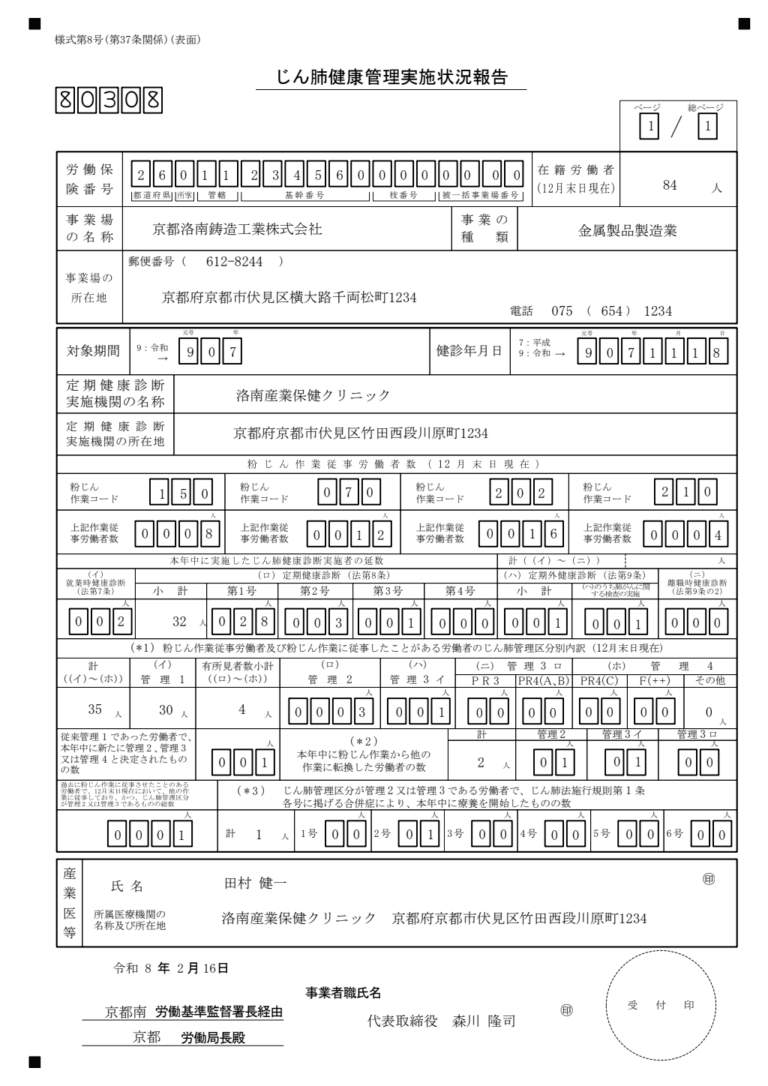 じん肺健康管理実施状況報告 記入例