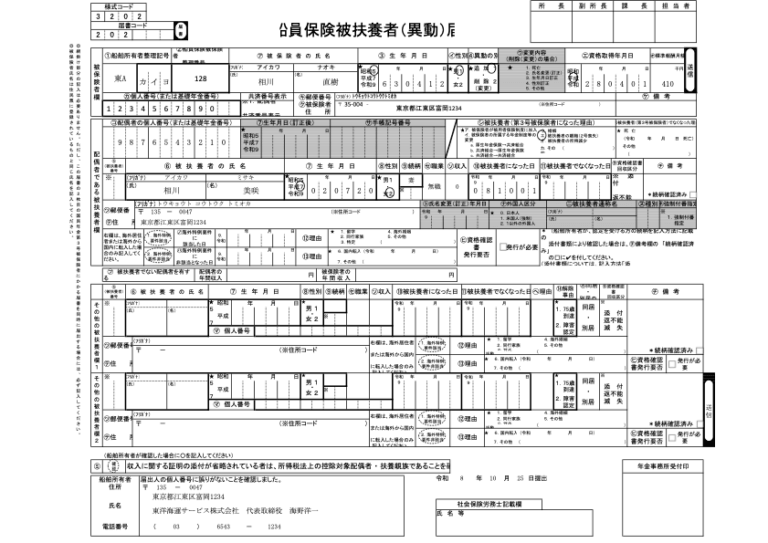 船員保険被扶養者（異動）届 記入例