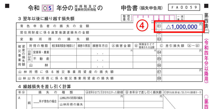 申告書第四表（二）（損失申告書）の書き方