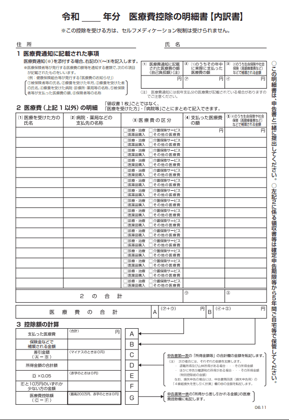 医療費控除の明細書