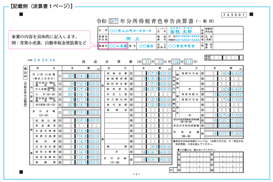 令和7年分青色申告決算書（一般用）の書き方