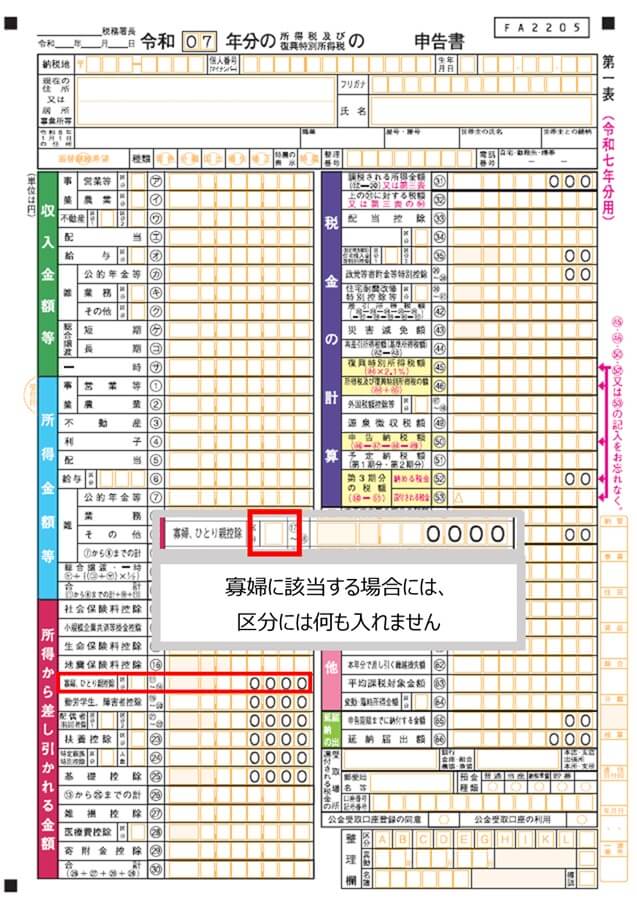 確定申告書 第一表 寡婦控除